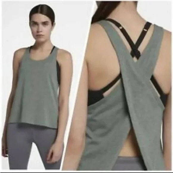 Nike Womens Miler Run Tank Top Crissscross Split Back Green Size Small - Picture 5 of 5